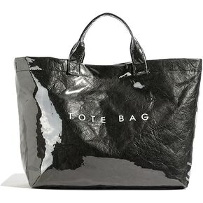 Lushandy PVC Tote Bag Women's Letters Print Tote Bag Large Kraft Paper Tote Bag Carry All Bag Top Handle Clear Hobo Handbag
