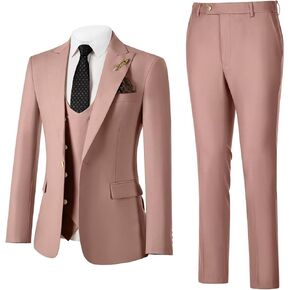 Slim Fit Men's 3 Piece Slim Fit Suit Set Two Button Blazer Jacket Vest Pants Tuxedo Set for Party Wedding and Business