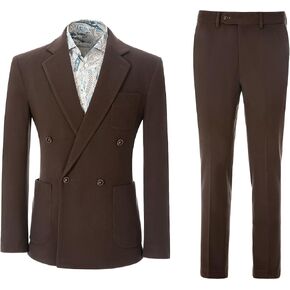 Mens Suit Tweed 2 Piece Suit Double Breasted Classic Fit Notch Lapel Tuxedos Vintage Suits for Prom Business