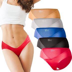 5Pack Silk Underwear for Women Sexy Bikini Panties Low Rise Soft V-Waist Cheeky Thongs for Women