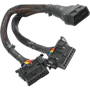 YAKEFLY 1FT Thick Wire Underdash Splitter Cable,OBDII 16 Pin Splitter Extension,16pins Male 1 to 2 Female Splitter Y Cable 20awg Thick Wire Underdash Splitter Cable,Fits for Most Cars
