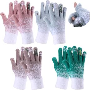 Handepo 4 Pairs Women's Winter Touch Screen Gloves Christmas Warm Fleece Lined Glove Winter Texting Fingerprint Unlock Gloves