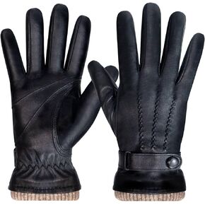 Mens Winter Gloves: Sheepskin Full Touchscreen Gloves Warm Wool Lined Leather Gloves Thermal Gifts for Dad or Husband