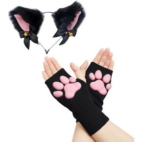 Cute Cat Paw Mittens Gloves, Kawaii Cat Cosplay Kawaii Soft 3D Toes Beans Fingerless Cat Claw Paws Pad Sleeve