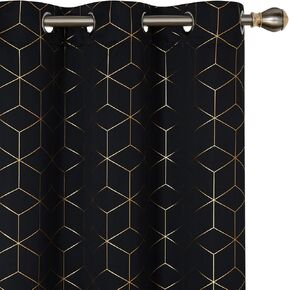 Deconovo Grommet Blackout Curtains with Gold Diamond Foil Print, Navy Blue, 52W x 84L