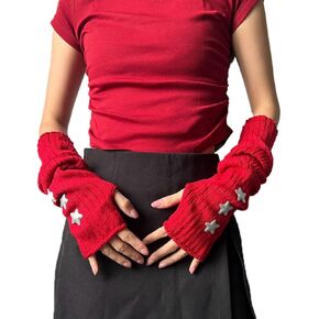 Women's Cute Arm Warmers Y2K Star Pattern Half Finger Gyaru Arm Sleeve Adorable Accesspties Glove