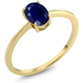 Gem Stone King 10K Yellow Gold Blue Sapphire Solitaire Engagement Ring | 1.02 Cttw | Oval 7X5MM | Gemstone Birthstone | Wedding Engagement Anniversary Promise Ring For Women