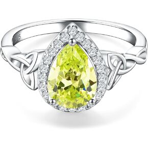 DAYBYDAY Celtic Birthstone Rings for Women 925 Sterling Silver Heart/Round/Pear/Oval Created Gemstone Moissanite Halo Engagement Promise Rings for Her Wife Birthday Anniversary Wedding Jewelry