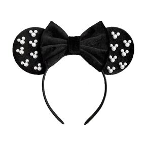 LSHDXD Christmas Plastic Pearl Mouse Ear Headband Hair Hoop, Cute Velvet Suede Bow Headband, Amusement Park Mouse Ear Bow Hairband Headpiece Hair Accessory for party supplies (red&black)