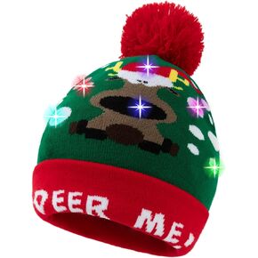 Christmas Light LED Beanie Hat for Adults Warm Knitted Cap with 3 Colorful LEDs Unisex Winter Beanie