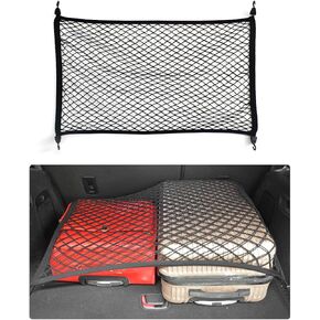 Cargo Net for SUV Car Trunk, 27.6 × 19.7 inches Elastic Mesh Net Organizer with Hooks, Adjustable Auto Trunk Rear Cargo Netting Storage Mesh Pouch, Universal Car Accessories