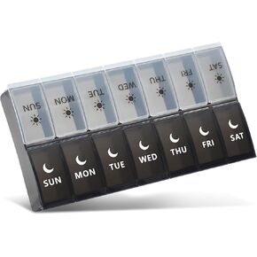 Large Pill Organizer 2 Times a Day, Weekly Pill Case, AM PM Pill Box, Day Night Pill Container 7 Day, Vitamin Case Medicine Dispenser Twice a Day (Black & White)