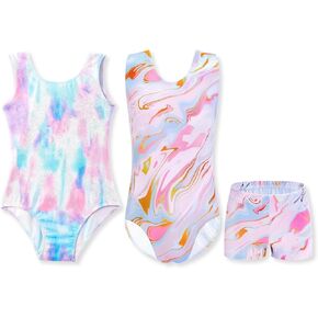 Domusgo Bundle of Pink Colorful Tie Dye Girls Gymnastics Leotards Size 8-9 Years Old