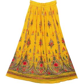 Tie Dye Yoga Trend Women's Sequined Crinkle Broomstick Gypsy Long Skirt (Yellow)