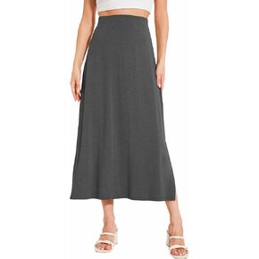 GYS Bamboo Viscose Skirts for Women Midi Length Flowy High Waisted Summer Knit Long Skirts with Slit