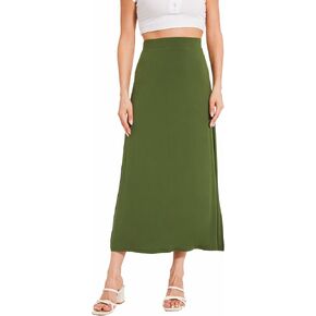 GYS Bamboo Viscose Skirts for Women Midi Length Flowy High Waisted Summer Knit Long Skirts with Slit in Kuwait