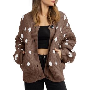 Saodimallsu Womens Chunky Cardigans Button Down Long Sleeve Open Front Plaid Knit Loose Fall Sweater Coats in Kuwait