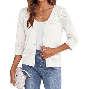 Zeagoo Women's 3/4 Sleeve Cropped Cardigan 2025 Summer Lightweight Crochet Shrug Button Down Knit Sweater Cardigans