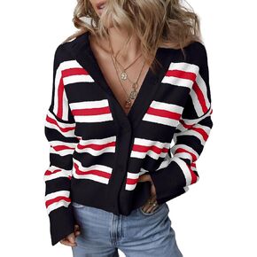 EVALESS Women's Striped Cardigan Sweaters Trendy Lightweight Chunky Knit Cropped Sweaters Outfits Outerwear Coats