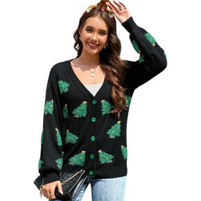 LUBOT Ugly Christmas Sweaters Cardigan for Women Cute Funny Wintertime Holiday Parties Knitted Pullover Sweater Santa