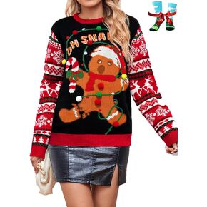 Cute Christmas Sweater for Women Long Sleeve Crewneck Ugly Christmas Sweater Loose Pullover Knitwear