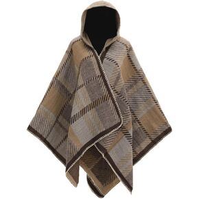 Women’s Oversized Plaid Hooded Sweater Poncho Cape Shawl Wraps Open Front Blanket Shawls and Wraps