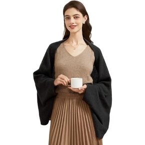 Huralona Women's Wool Shawl Wrap Scarf with Sleeves Outer Warm Knitted Open Front Poncho Cape Fall Winter