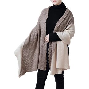 Luxurious 100% Cashmere Knitted Scarf Shawl in Natural Colors (Undyed) Pashmina Wrap, Thick, The Waves (Brown & Beige)