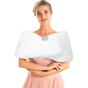 Women's Faux Fur Shawls and Wraps Wedding Fur Stole Bridal Fur Shrug for Bride and Bridesmaid