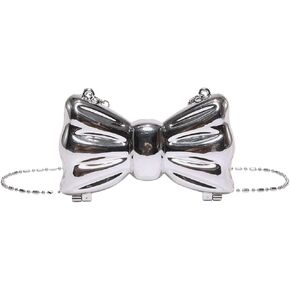 QWINEE Women's Bow Shaped Mini Clutch Purses Cocktail Evening Bag Chain Strap Solid Mini Crossbody Bag for Party