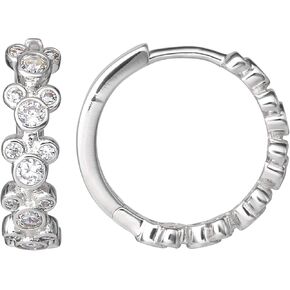 Disney Mickey Mouse Endless Hoop Earrings for Women Official License, Silver Flash-Plated Cubic Zirconia Mickey Earrings