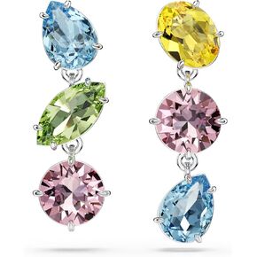 Swarovski Gema Drop Earrings, Asymmetrical Design, Mixed Cuts, Multicolored, Rhodium Finished