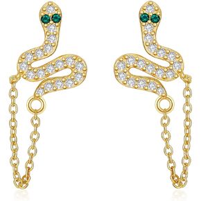 925 Sterling Silver Snake Stud Earrings for Women,Snake's Set Inlay Diamonds Cubic Zirconia Ear Bone Earrings Cute Animal Jewely Birthday Chritmas Gifts for Ladies Mom Nana