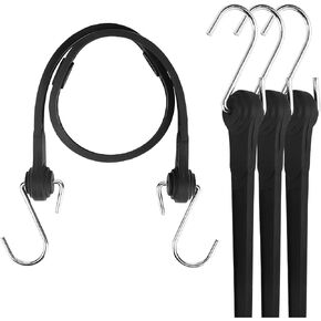 Flat Rubber Bungee Cords with Hooks Adjustable, 36 inch, 4 Pack Heavy Duty Tie Down Straps，Above 150% Stretch
