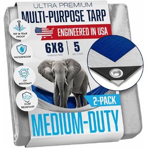 10x12 Ft Tarp, Waterproof Plastic Poly 5 Mil Thick Tarpaulin with Metal Grommets Every 18in - Emergency Rain Shelter, Outdoor Cover and Camping Use - (Reversible, Blue and Silver)