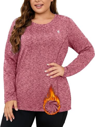 FOREYOND Plus Size Thermal Shirts for Women Fleece Lined Athletic Workout Underwear Tops Base Layer with Zipper Pocket in Saudi Arabia