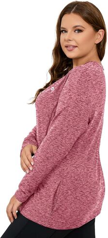 FOREYOND Plus Size Thermal Shirts for Women Fleece Lined Athletic Workout Underwear Tops Base Layer with Zipper Pocket in Saudi Arabia