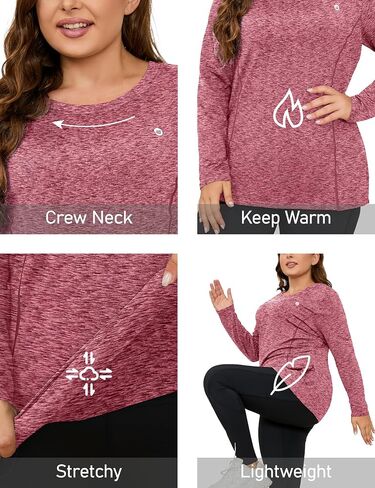 FOREYOND Plus Size Thermal Shirts for Women Fleece Lined Athletic Workout Underwear Tops Base Layer with Zipper Pocket in Saudi Arabia