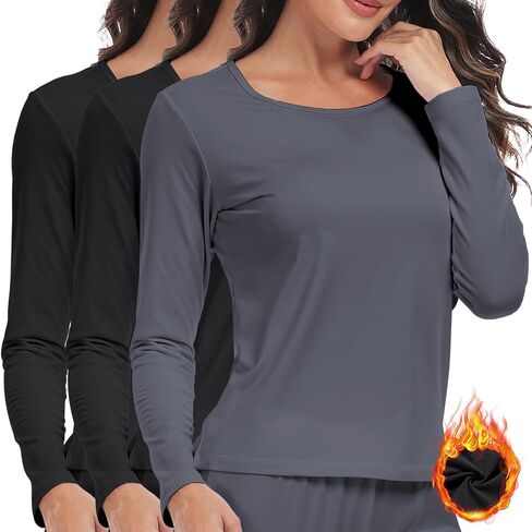 ZUTY 3 Pack Long Sleeve Thermal Shirts for Women Tops Long Johns Lightweight Winter Clothes Warm Base Layer in Saudi Arabia