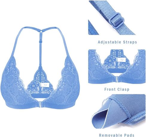 SHEKINI Women's Lace Bra Wireless Padded Triangle Bralettes for Women Front Closure Halter Bras for Women in Kuwait