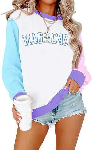 ASTANFY Magic Kingdom Sweatshirt Women Magical Castle Embroidered long Sleeve Shirt Cute Family Vacation Pullover Tops in Kuwait