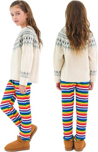 TODDOR 3 Pack Girls Printed Fleece Lined Leggings Thick Thermal Tights Warm Ankle Length Pants Winter Clothes for Kids in Kuwait