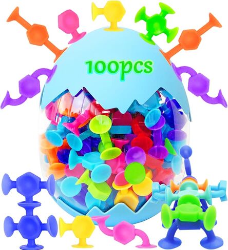Bath Toys for Kids Toddlers Suction Cup Toys Animals Suction Sensory Toys Family Game Preschool Window Travel Toy Set - 40pcs Large Egg Container in Saudi Arabia