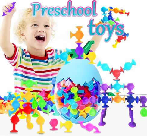 Bath Toys for Kids Toddlers Suction Cup Toys Animals Suction Sensory Toys Family Game Preschool Window Travel Toy Set - 40pcs Large Egg Container in Saudi Arabia