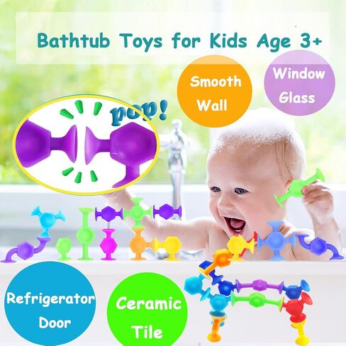 Bath Toys for Kids Toddlers Suction Cup Toys Animals Suction Sensory Toys Family Game Preschool Window Travel Toy Set - 40pcs Large Egg Container in Saudi Arabia