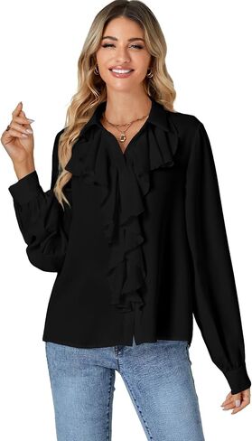 LYANER Women's Dressy Ruffle Blouse Long Sleeve Collar Neck Button Down Victorian Shirt Tops in Saudi Arabia