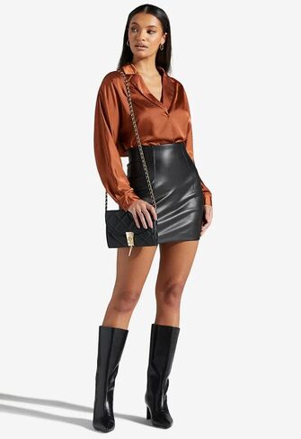 Chigant Womens Satin Silk Blouses Button Down Long Sleeve Shirt V Neck Tops in Saudi Arabia
