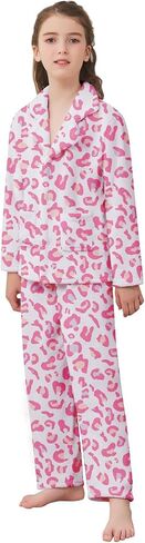 Umeyda Girls Fleece Pajamas Long Sleeve Flannel Button Down Sleepwear Kids Soft Fuzzy 2 Pieces Pjs Loungewear Sets in Kuwait