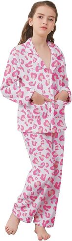 Umeyda Girls Fleece Pajamas Long Sleeve Flannel Button Down Sleepwear Kids Soft Fuzzy 2 Pieces Pjs Loungewear Sets in Kuwait
