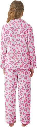 Umeyda Girls Fleece Pajamas Long Sleeve Flannel Button Down Sleepwear Kids Soft Fuzzy 2 Pieces Pjs Loungewear Sets in Kuwait